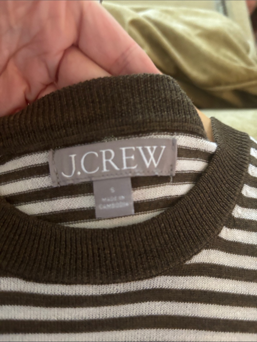 J. Crew Brown and White Striped Long Sleeve Crewneck Top with Contrast Trim - Picture 3 of 3
